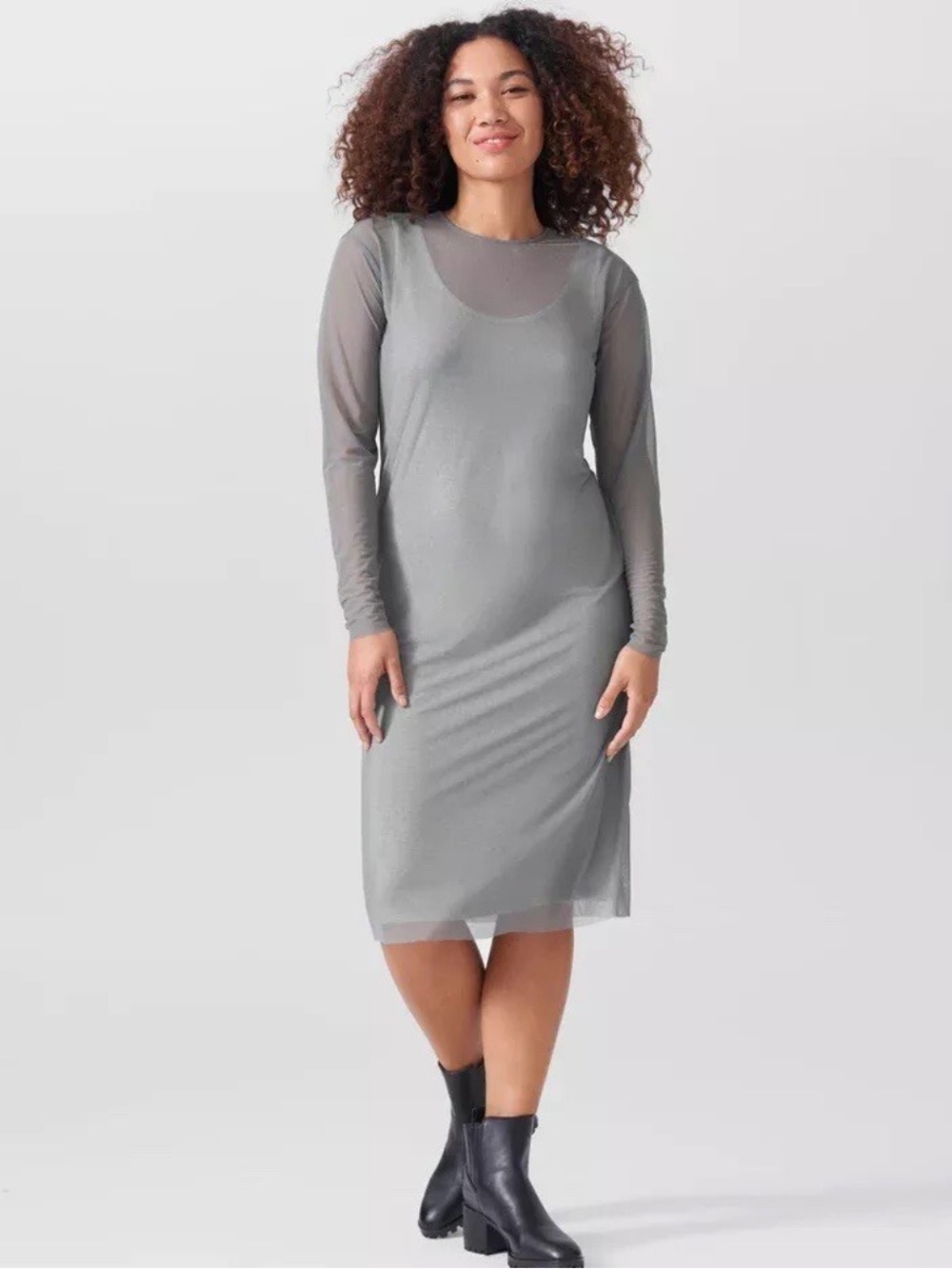 Universal Standard Thames Fog Dress Sheer Grey Size XL NWOT